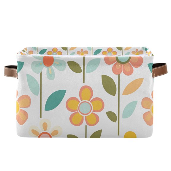 Yayeee Canvas Storage Basket with Handles for Shelves Fabric Bins Closet Organizer, Orange Retro Flower