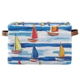 thumbnail image 1 of Yayeee Canvas Storage Basket with Handles for Shelves Fabric Bins Closet Organizer, Orange Sailboats, 1 of 8