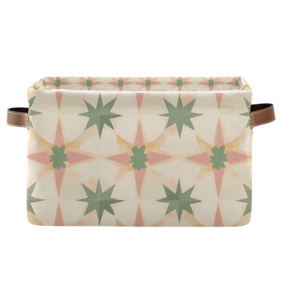 Yayeee Canvas Storage Basket with Handles for Shelves Fabric Bins Closet Organizer, Pastel Beige Geometric