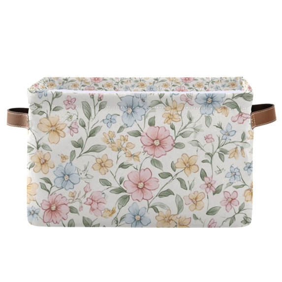 Yayeee Canvas Storage Basket with Handles for Shelves Fabric Bins Closet Organizer, Pastel Floral Pattern