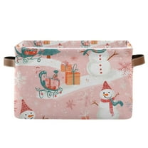 Yayeee Canvas Storage Basket with Handles for Shelves Fabric Bins Closet Organizer, Pink Christmas Snowman