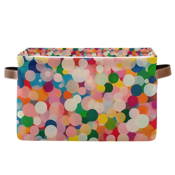 Yayeee Canvas Storage Basket with Handles for Shelves Fabric Bins Closet Organizer, Pink Colorful Circles