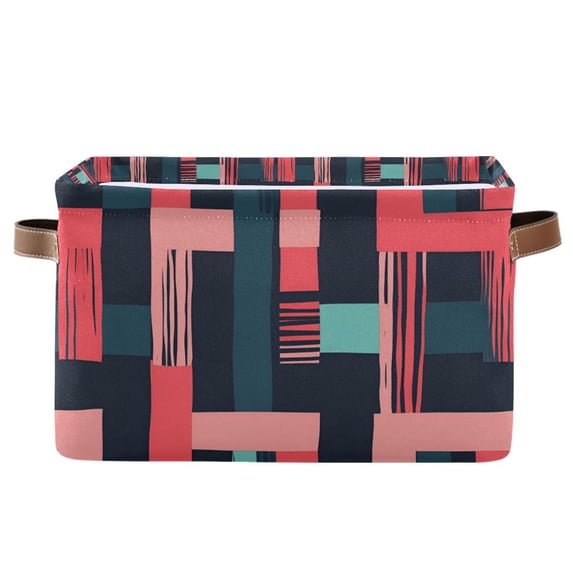 Yayeee Canvas Storage Basket with Handles for Shelves Fabric Bins Closet Organizer, Pink Geometric