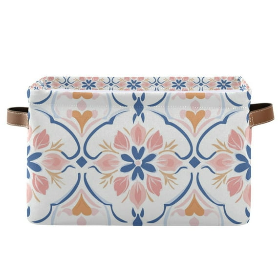 Yayeee Canvas Storage Basket with Handles for Shelves Fabric Bins Closet Organizer, Pink Mosaic Pattern