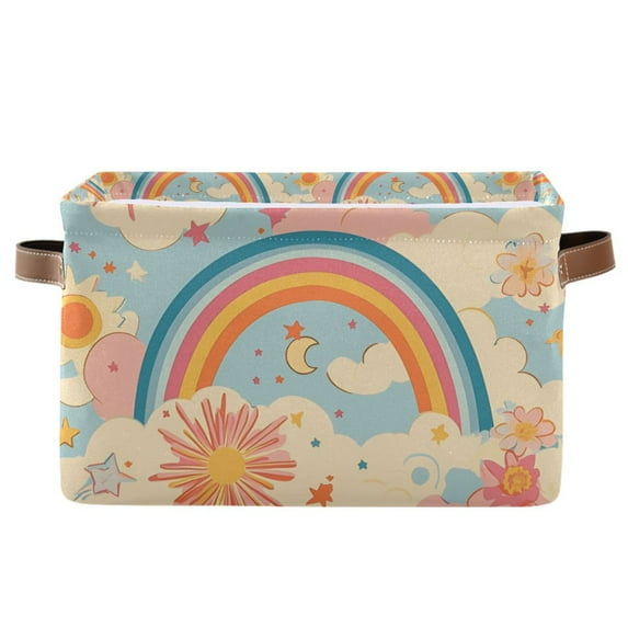 Yayeee Canvas Storage Basket with Handles for Shelves Fabric Bins Closet Organizer, Pink Retro Sun