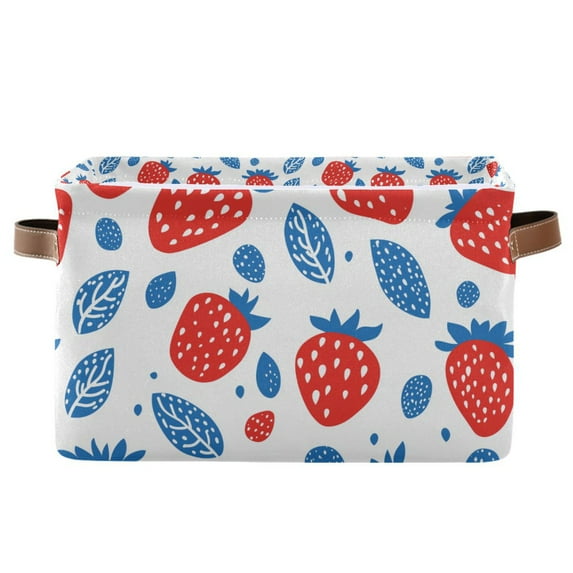 Yayeee Canvas Storage Basket with Handles for Shelves Fabric Bins Closet Organizer, Playful Strawberries