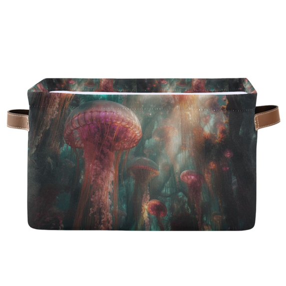 Yayeee Canvas Storage Basket with Handles for Shelves Fabric Bins Closet Organizer, Psychedelic Forest