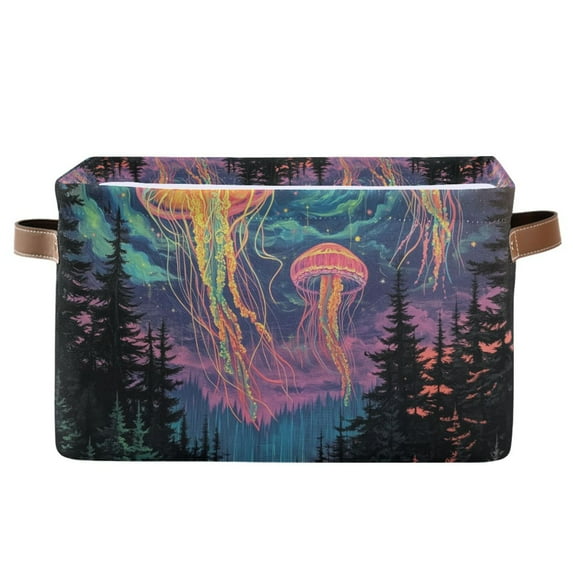 Yayeee Canvas Storage Basket with Handles for Shelves Fabric Bins Closet Organizer, Psychedelic Jellyfish
