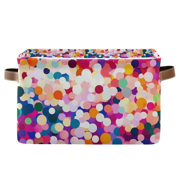 Yayeee Canvas Storage Basket with Handles for Shelves Fabric Bins Closet Organizer, Purple Colorful Circles