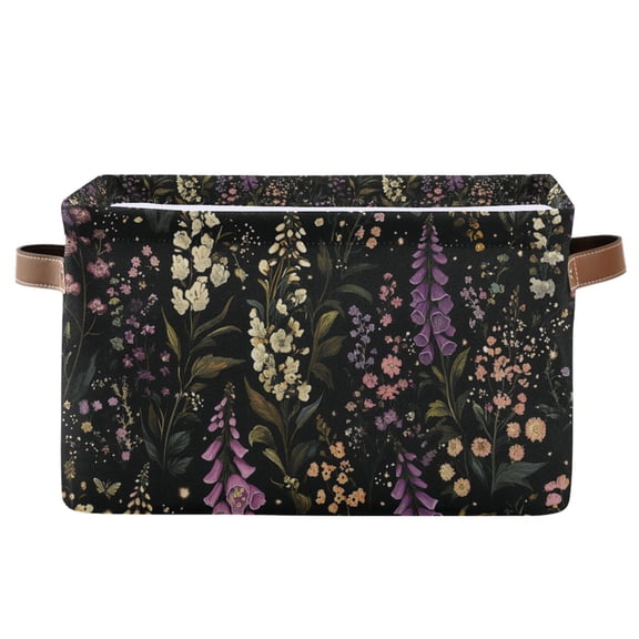 Yayeee Canvas Storage Basket with Handles for Shelves Fabric Bins Closet Organizer, Purple Floral Pattern