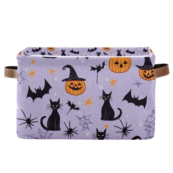 Yayeee Canvas Storage Basket with Handles for Shelves Fabric Bins Closet Organizer, Purple Halloween Pumpkin