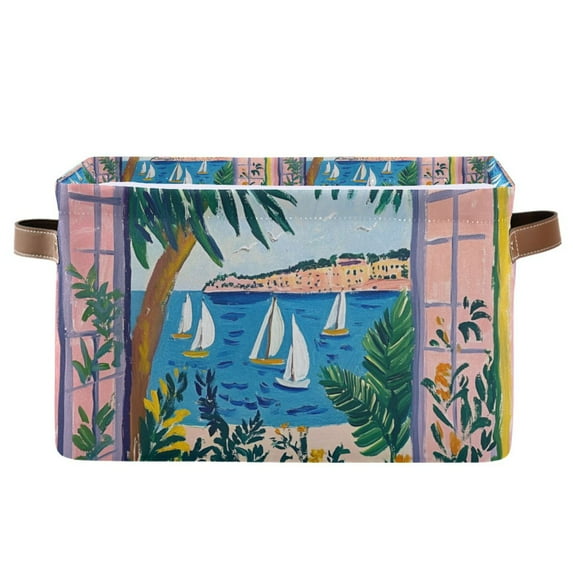 Yayeee Canvas Storage Basket with Handles for Shelves Fabric Bins Closet Organizer, Purple Seaside