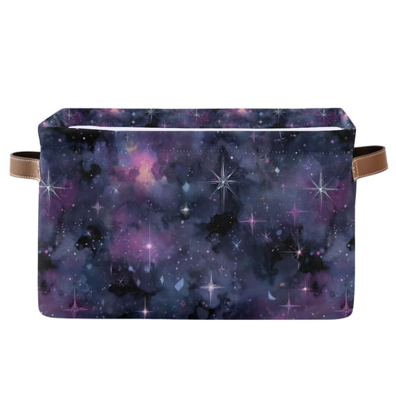 Yayeee Canvas Storage Basket with Handles for Shelves Fabric Bins Closet Organizer, Purple Sky Pattern