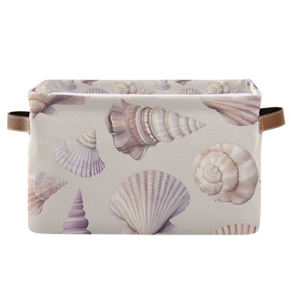Yayeee Canvas Storage Basket with Handles for Shelves Fabric Bins Closet Organizer, Purple Watercolor Seashells
