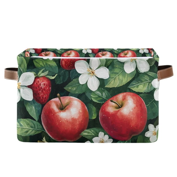 Yayeee Canvas Storage Basket with Handles for Shelves Fabric Bins Closet Organizer, Red Apple Pattern