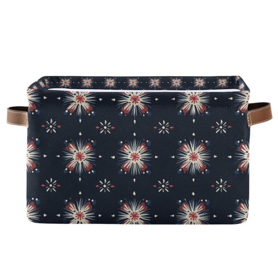 Yayeee Canvas Storage Basket with Handles for Shelves Fabric Bins Closet Organizer, Red Fireworks Pattern