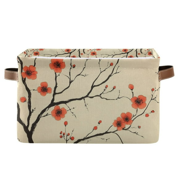 Yayeee Canvas Storage Basket with Handles for Shelves Fabric Bins Closet Organizer, Red Floral Pattern