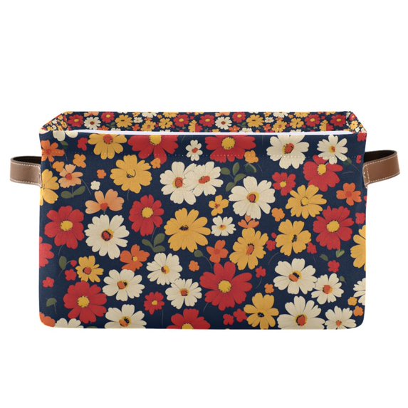 Yayeee Canvas Storage Basket with Handles for Shelves Fabric Bins Closet Organizer, Red Floral