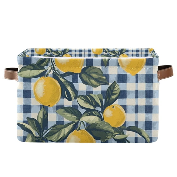 Yayeee Canvas Storage Basket with Handles for Shelves Fabric Bins Closet Organizer, Retro Beige Lemon