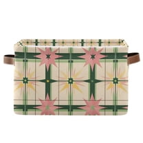 Yayeee Canvas Storage Basket with Handles for Shelves Fabric Bins Closet Organizer, Retro Green Stars