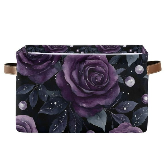 Yayeee Canvas Storage Basket with Handles for Shelves Fabric Bins Closet Organizer, Roses and Pearls