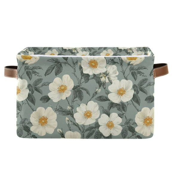 Yayeee Canvas Storage Basket with Handles for Shelves Fabric Bins Closet Organizer, Sage Green Flower Pattern