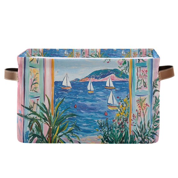 Yayeee Canvas Storage Basket with Handles for Shelves Fabric Bins Closet Organizer, Seaside Door