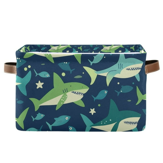 Yayeee Canvas Storage Basket with Handles for Shelves Fabric Bins Closet Organizer, Sharks Pattern