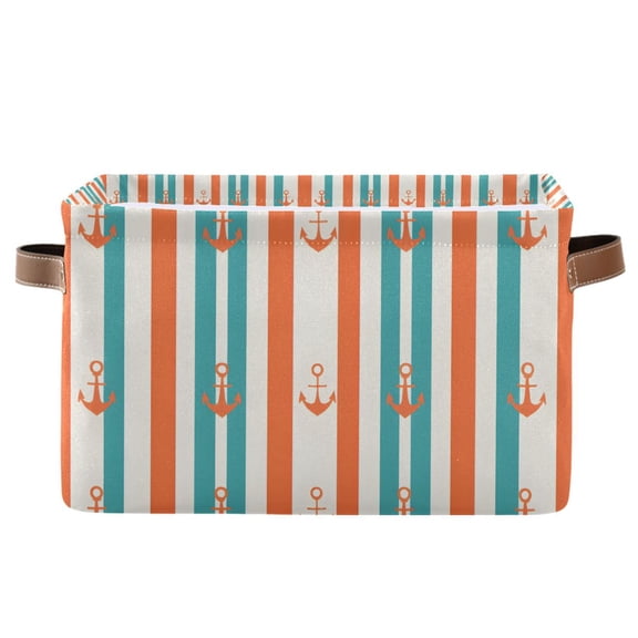Yayeee Canvas Storage Basket with Handles for Shelves Fabric Bins Closet Organizer, Simple Nautical Pattern