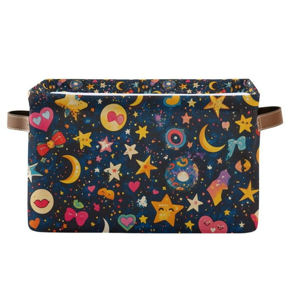 Yayeee Canvas Storage Basket with Handles for Shelves Fabric Bins Closet Organizer, Small Space Pattern