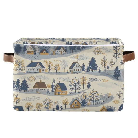 Yayeee Canvas Storage Basket with Handles for Shelves Fabric Bins Closet Organizer, Snowy Mountains