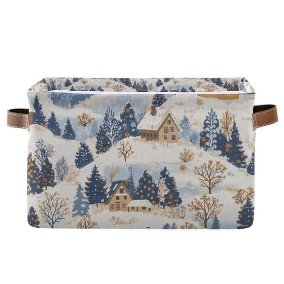 Yayeee Canvas Storage Basket with Handles for Shelves Fabric Bins Closet Organizer, Snowy Winter