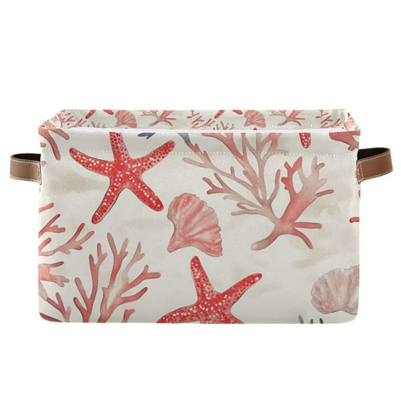 Yayeee Canvas Storage Basket with Handles for Shelves Fabric Bins Closet Organizer, Starfish Seashell