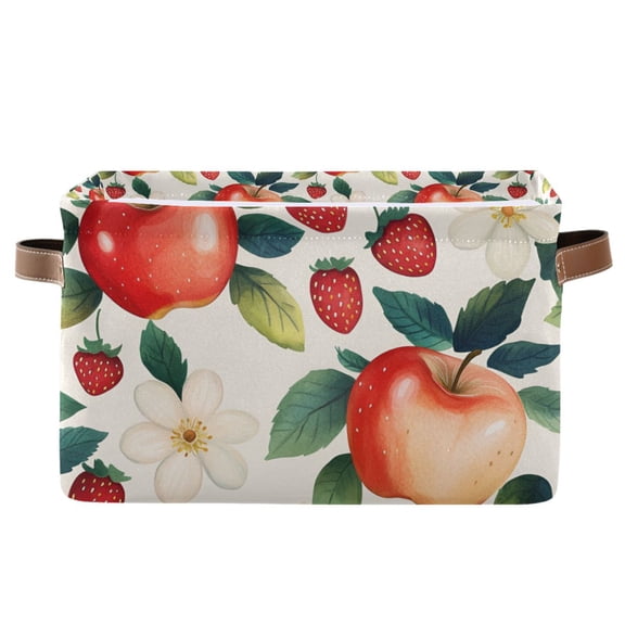 Yayeee Canvas Storage basket with Handles for Shelves Fabric Bins Closet Organizer, Strawberry Pattern
