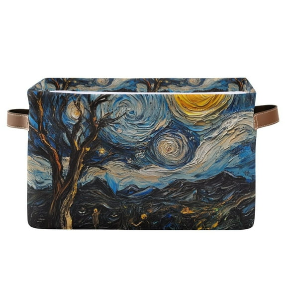 Yayeee Canvas Storage Basket with Handles for Shelves Fabric Bins Closet Organizer, Swirling Starry Sky