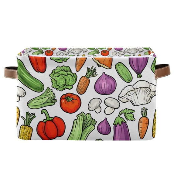 Yayeee Canvas Storage Basket with Handles for Shelves Fabric Bins Closet Organizer, Vegetables Pattern