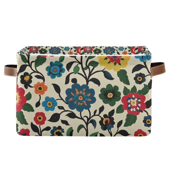 Yayeee Canvas Storage Basket with Handles for Shelves Fabric Bins Closet Organizer, Vibrant Floral