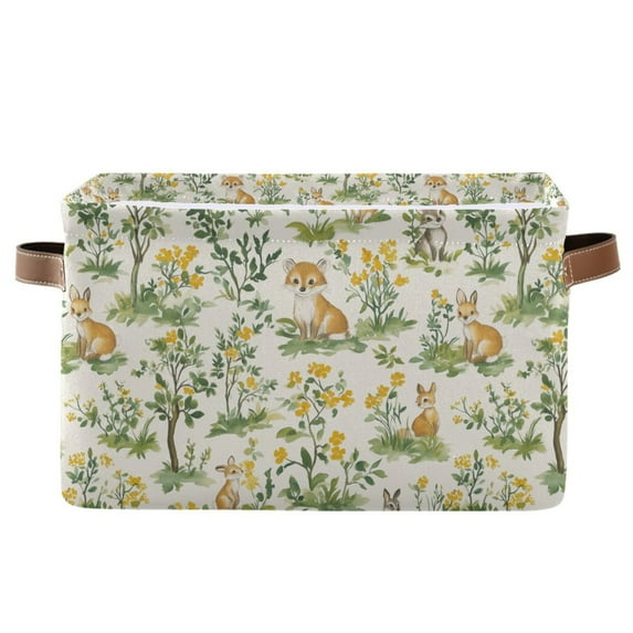 Yayeee Canvas Storage Basket with Handles for Shelves Fabric Bins Closet Organizer, Watercolor Animals Pattern