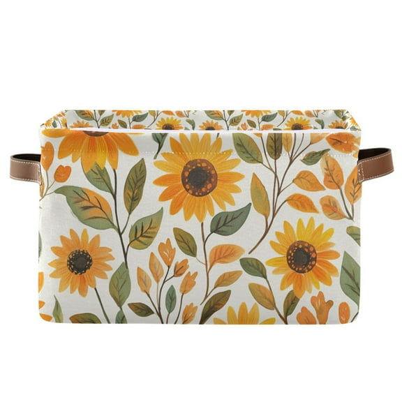 Yayeee Canvas Storage Basket with Handles for Shelves Fabric Bins Closet Organizer, Watercolor Sunflowers