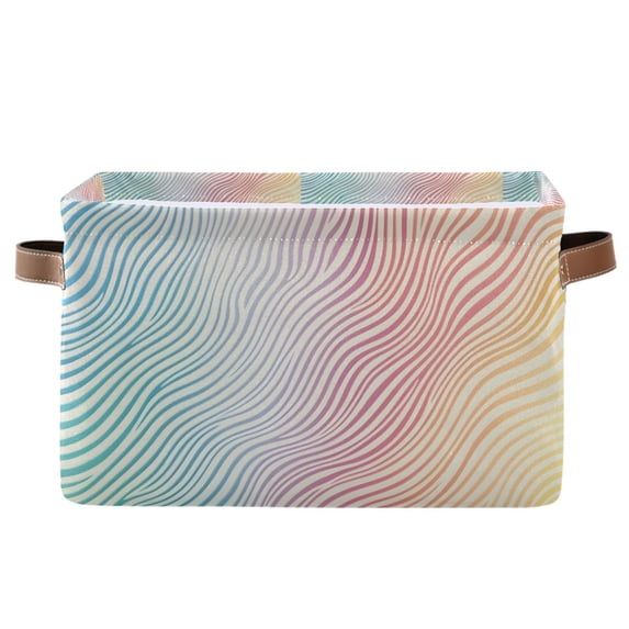 Yayeee Canvas Storage Basket with Handles for Shelves Fabric Bins Closet Organizer, Wavy Striped