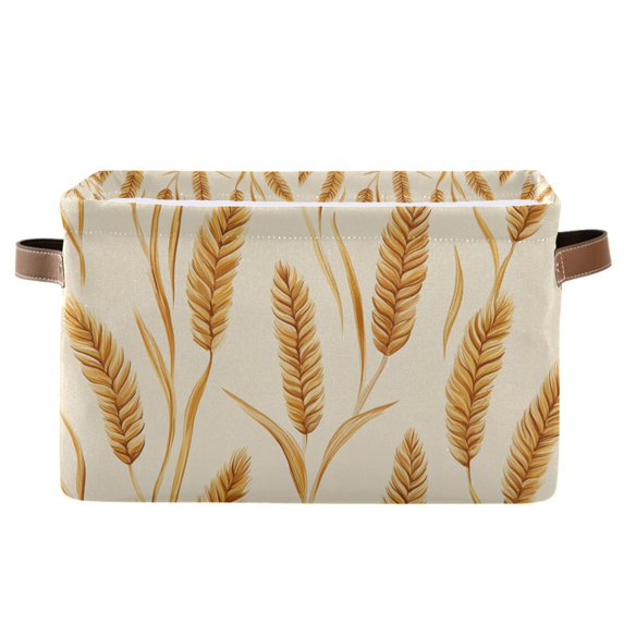 Yayeee Canvas Storage Basket with Handles for Shelves Fabric Bins Closet Organizer, Wheat Ears Pattern