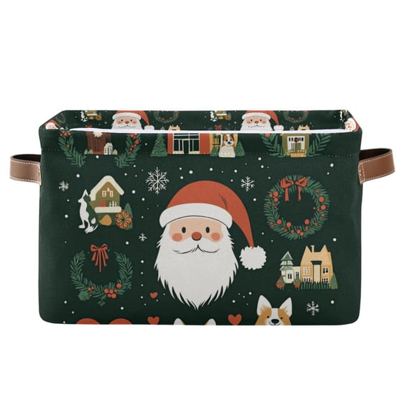 Yayeee Canvas Storage Basket with Handles for Shelves Fabric Bins Closet Organizer, Whimsical Christmas