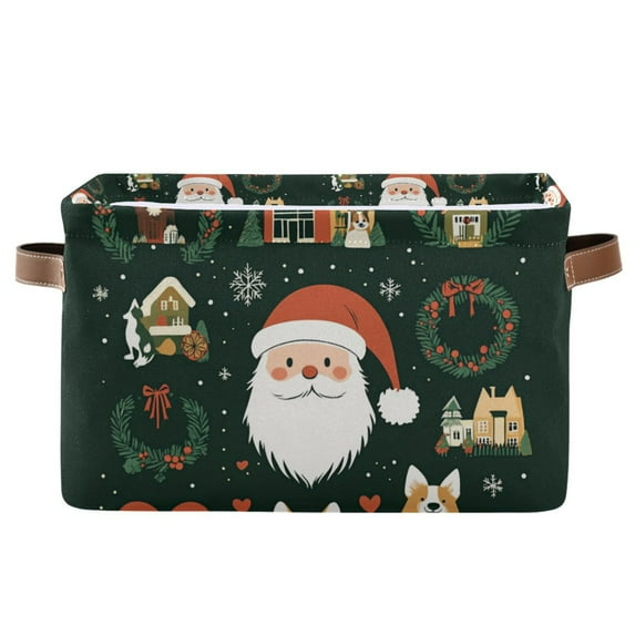 Yayeee Canvas Storage Basket with Handles for Shelves Fabric Bins Closet Organizer, Whimsical Christmas