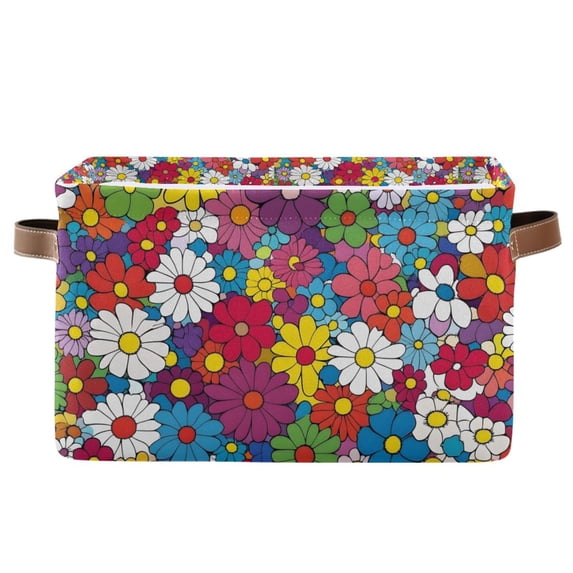 Yayeee Canvas Storage Basket with Handles for Shelves Fabric Bins Closet Organizer, Whimsical Floral