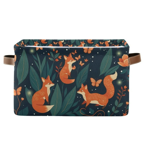 Yayeee Canvas Storage Basket with Handles for Shelves Fabric Bins Closet Organizer, Whimsical Foxes Pattern