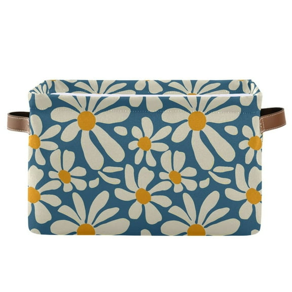 Yayeee Canvas Storage Basket with Handles for Shelves Fabric Bins Closet Organizer, Whimsy Daisy Pattern