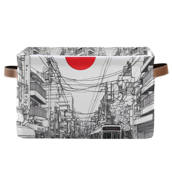 Yayeee Canvas Storage Basket with Handles for Shelves Fabric Bins Closet Organizer, White Streets