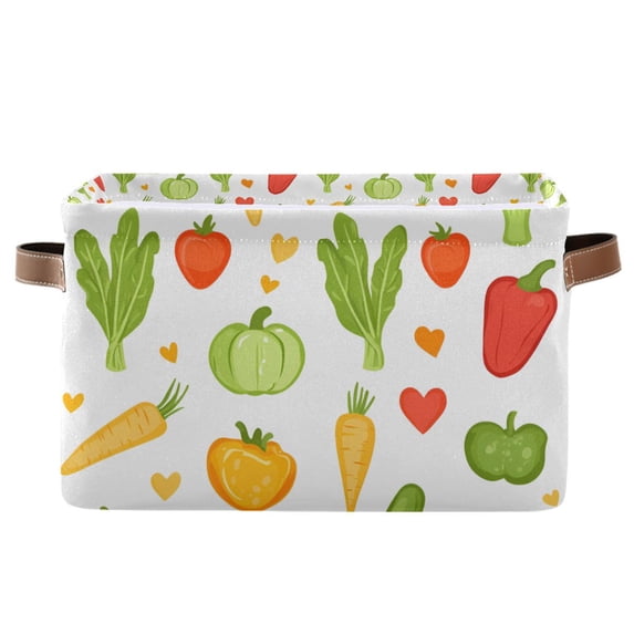 Yayeee Canvas Storage Basket with Handles for Shelves Fabric Bins Closet Organizer, White Vegetables Pattern