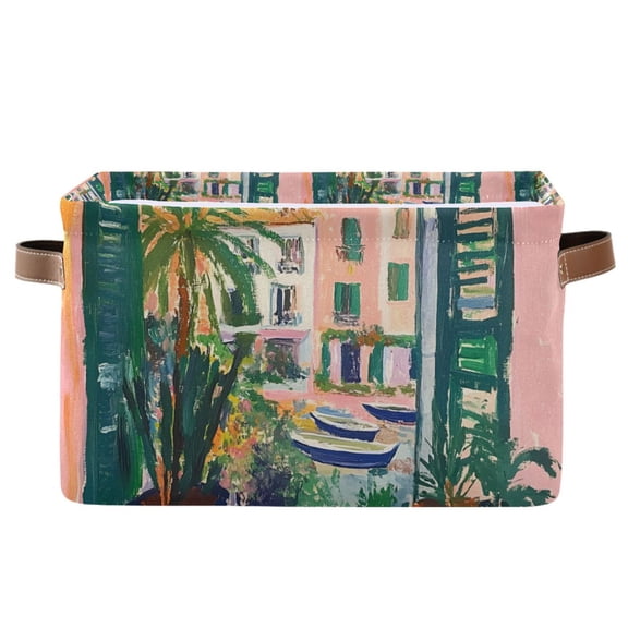 Yayeee Canvas Storage Basket with Handles for Shelves Fabric Bins Closet Organizer, Window Scene