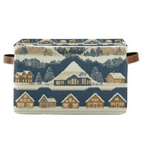 Yayeee Canvas Storage Basket with Handles for Shelves Fabric Bins Closet Organizer, Winter Village